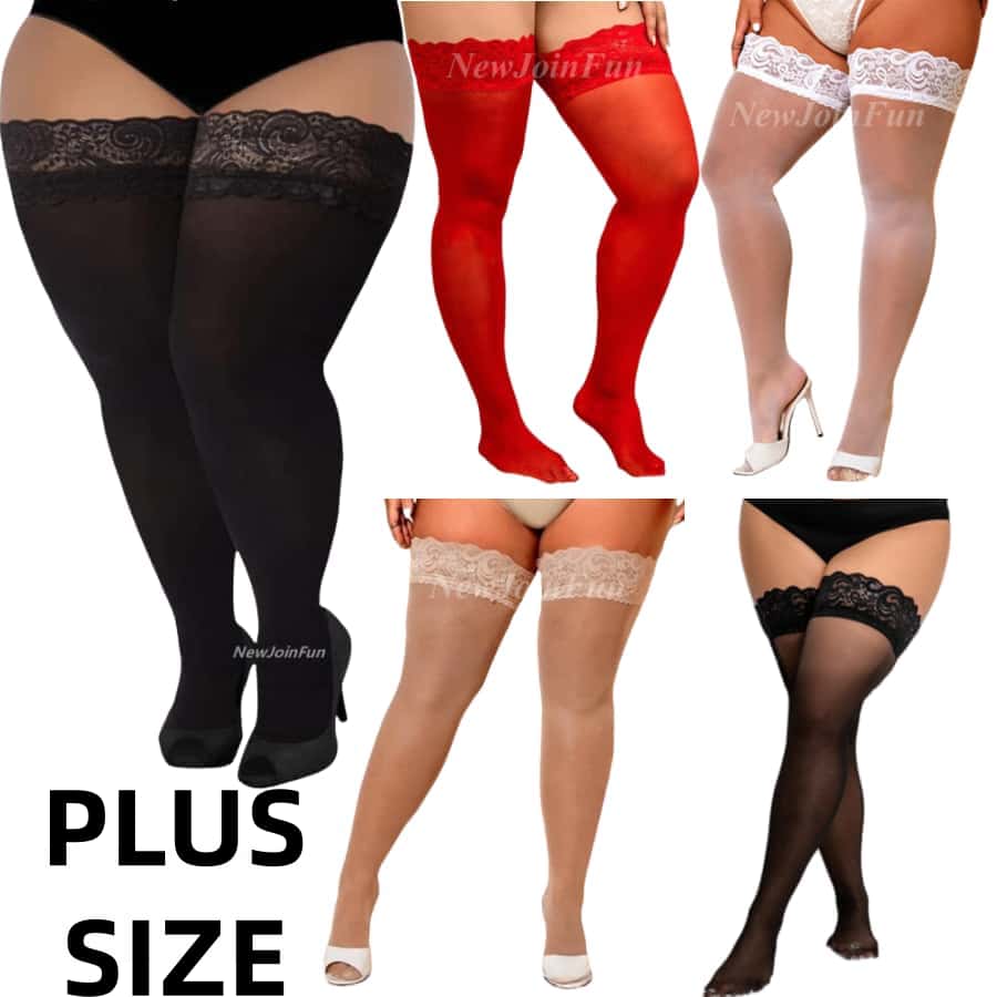 Women Shoes Xxl - ถุงน่องยาวเหนือเข่า NEWJOINFUN แบบเซ็กซี่ ผ้าลูกไม้บางเฉียบ ขนาดใหญ่พิเศษ กันลื่น