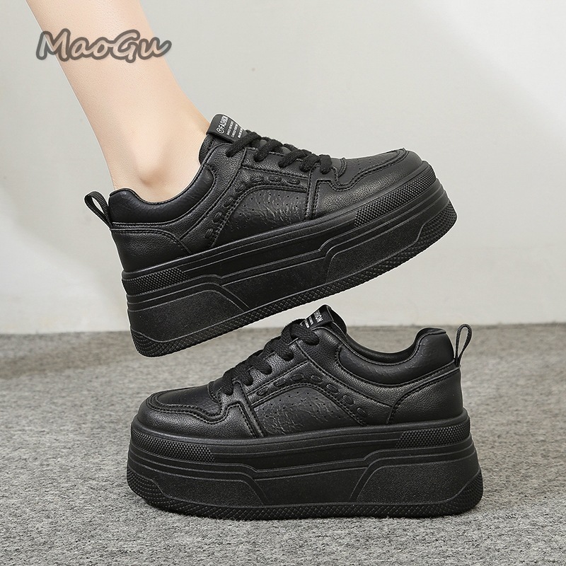 Women Shoes Size Chart - รองเท้าผ้าใบเสริมส้นสีขาวสำหรับผู้หญิง แบบผูกเชือก พื้นหนา สไตล์ลำลอง ระบายอากาศได้ดี หนังแท้