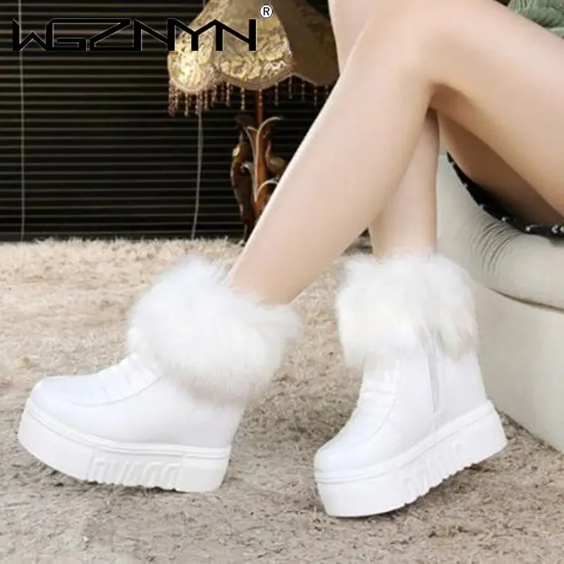 Women Shoes Size Chart - แฟชั่นสตรีความสูงเพิ่มข้อเท้ารองเท้าแพลตฟอร์มรองเท้าฤดูหนาวที่อบอุ่น WEDGE ซ่อนรองเท้าส้นสูงสีดําซิปด้านข้างขี่รองเท้า