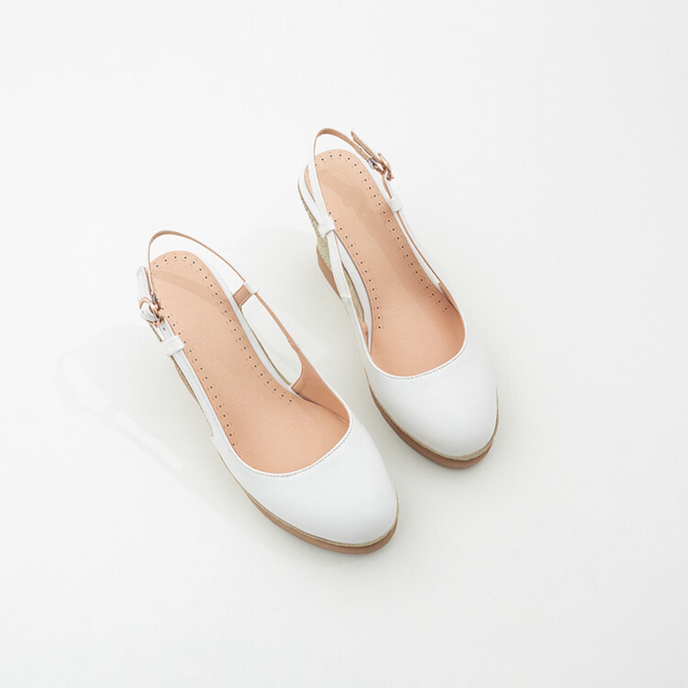 Espadrille Wedge Shoes - รองเท้าแตะส้นเตารีดแบบสายรัดรูปตัว T สำหรับผู้หญิง สีดำ สีขาว สีชมพู