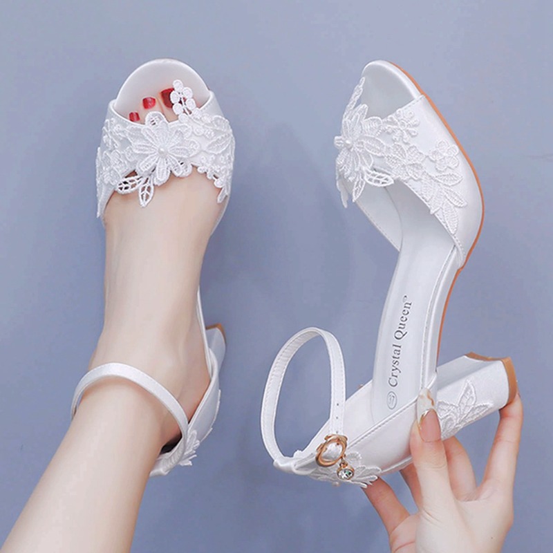 Gladiator Sandal Women - ผู้หญิงผ้าไหมสีขาวรองเท้าส้นสูงฤดูร้อน Peep Toe สายคล้องคอชุดเจ้าสาวรองเท้าแตะ