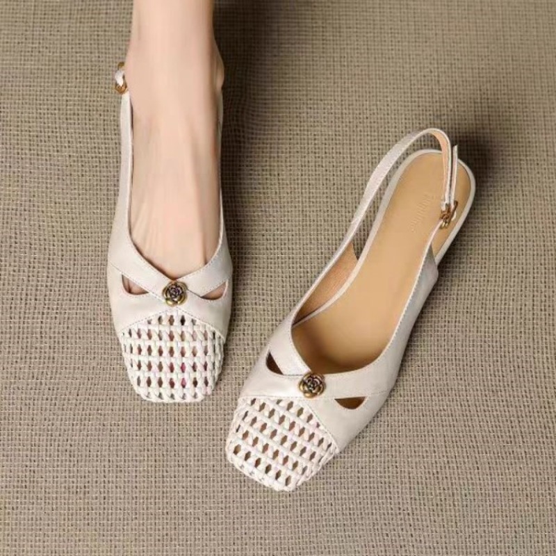 Women Shoes Model - รองเท้าส้นเตารีดแบบปิดหัวสไตล์ฝรั่งเศสสำหรับผู้หญิง รองเท้าสานอเนกประสงค์ รองเท้าส้นเตารีดแบบโปร่งระบายอากาศสำหรับฤดูร้อนปี 2026