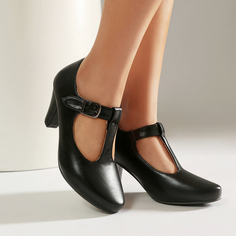 Women'S Xti Shoes - รองเท้าส้นสูงแบบมีสายรัดข้อเท้าสำหรับผู้หญิง รุ่น Mary Jane ส้นหนา หนัง