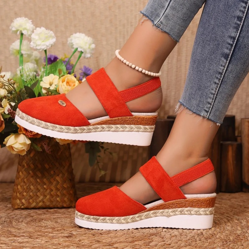 Espadrille Wedge Shoes - รองเท้าส้นเตารีดแบบปิดนิ้วเท้าสำหรับผู้หญิง รองเท้ารัดส้นแบบกลาดิเอเตอร์สำหรับฤดูร้อน รองเท้าแฟชั่นผู้หญิงแบบ Espadrilles รองเท้าส้นตึกสำหรับผู้หญิง