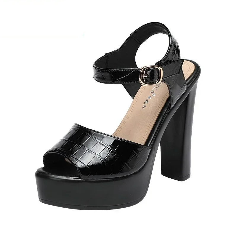 Women Shoes Model - 10 ซม.13 ซม.แฟชั่นรองเท้าแตะหนังแท้ Chunky Platform รองเท้าฤดูร้อน