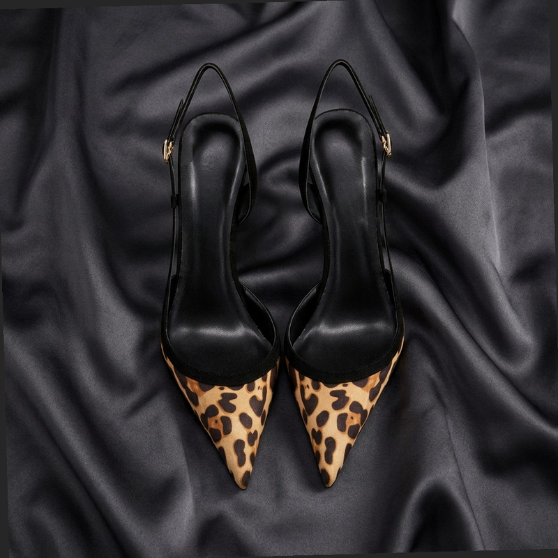 Leopard Print Heels - เยว่จินหลง # YJ26-802, รองเท้าส้นสูงแบบเปิดนิ้วเท้าลายเสือดาวสีดำ, สายรัดข้อเท้า, สไตล์ปาร์ตี้แฟชั่นใหม่ปี
