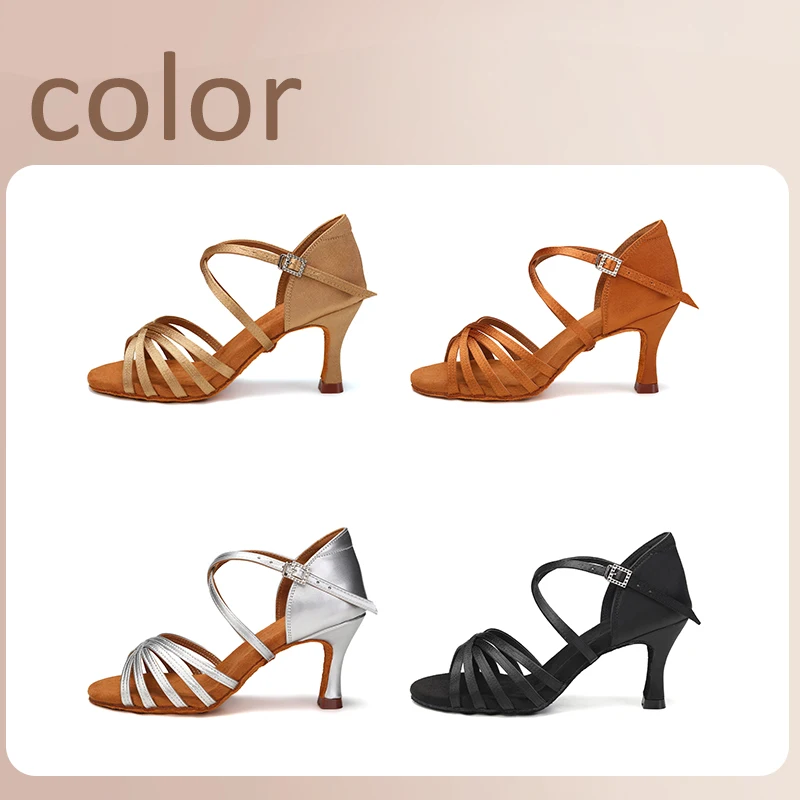 Women Shoes Brown Colour - รองเท้าเต้นลาตินขายดี รองเท้าเต้นลาตินสำหรับผู้หญิง สีดำ/น้ำตาล ส้นสูง 7 ซม./5