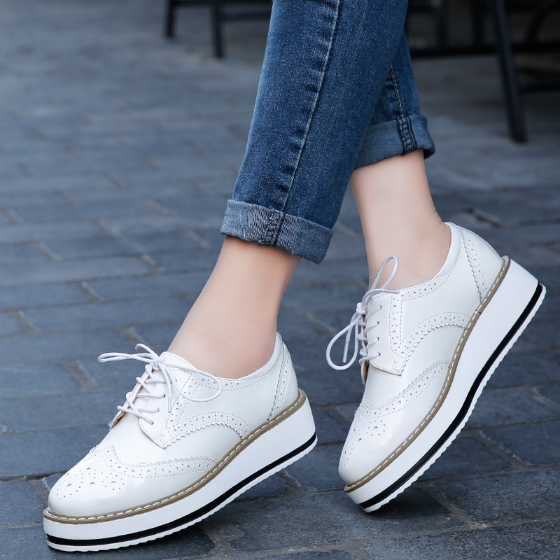 Espadrille Wedge Shoes - ผู้หญิง Loafers รองเท้าหนังหนาหนา Oxford รองเท้าผู้หญิง Lace