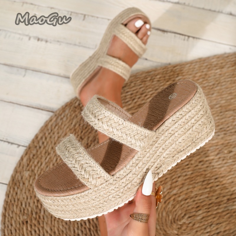 รองเท้าส้นเตารีดแบบสานเปิดนิ้ว - Espadrille Wedge Shoes บทวิจารณ์และราคา