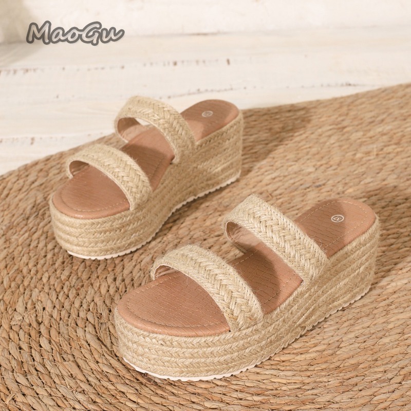 รองเท้าส้นเตารีดแบบสานเปิดนิ้ว - Espadrille Wedge Shoes บทวิจารณ์และราคา