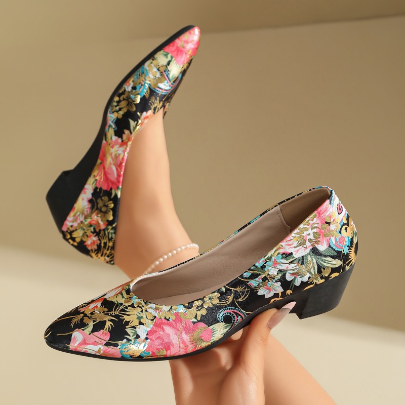 รองเท้าส้นเตารีดหัวแหลมลายดอกไ - Women Shoes Xxl บทวิจารณ์และราคา