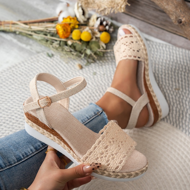 รองเท้าส้นเตารีดแบบสวมเปิดนิ้ว - Espadrille Wedge Shoes บทวิจารณ์และราคา