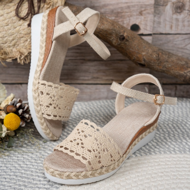รองเท้าส้นเตารีดแบบสวมเปิดนิ้ว - Espadrille Wedge Shoes บทวิจารณ์และราคา