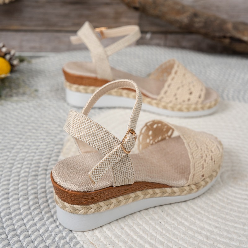 รองเท้าส้นเตารีดแบบสวมเปิดนิ้ว - Espadrille Wedge Shoes บทวิจารณ์และราคา