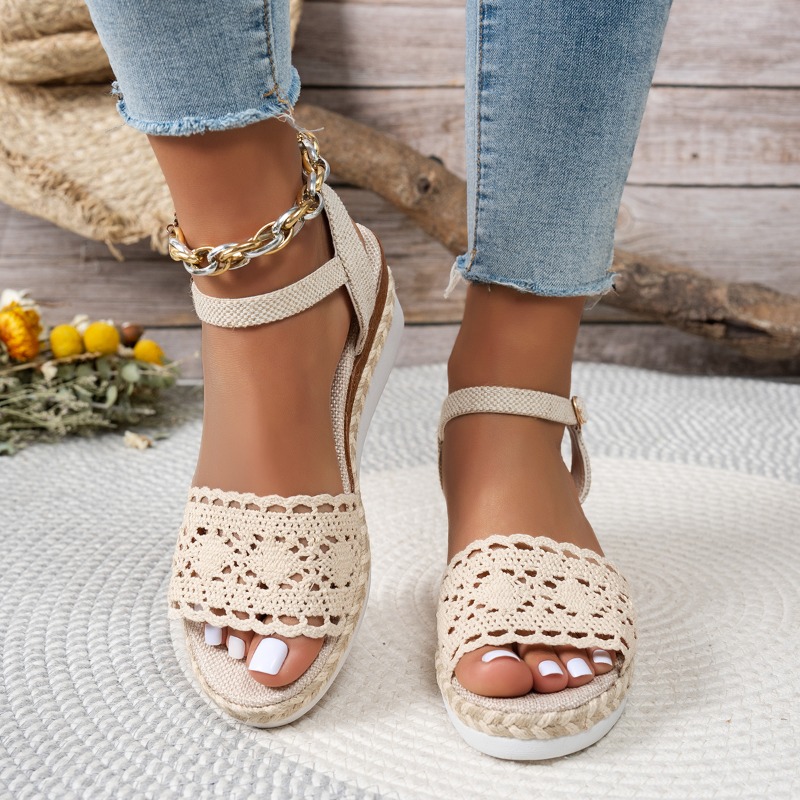 รองเท้าส้นเตารีดแบบสวมเปิดนิ้ว - Espadrille Wedge Shoes บทวิจารณ์และราคา