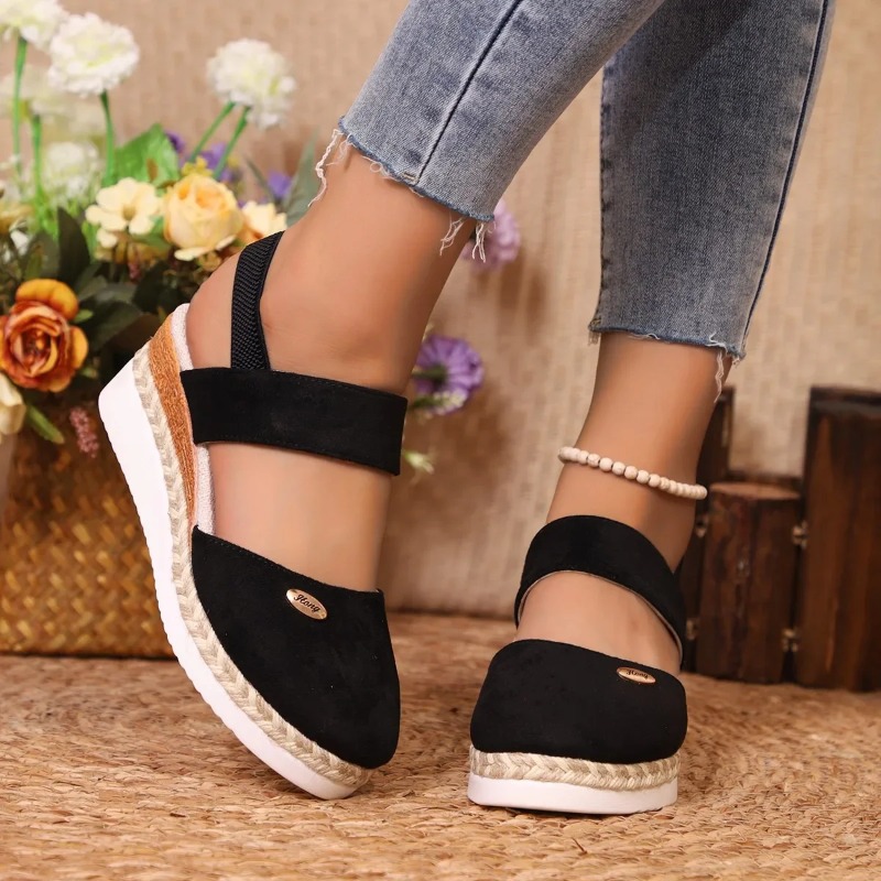 รองเท้าส้นเตารีดแบบปิดนิ้วเท้า - Espadrille Wedge Shoes บทวิจารณ์และราคา
