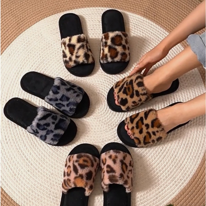 รองเท้าแตะขนเฟอร์ลายเสือดาวสำห - Leopard Print Heels บทวิจารณ์และราคา