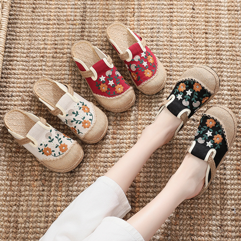 รองเท้าแตะผ้าลินินปักลายสไตล์ล - Women'S Shoes Vegan บทวิจารณ์และราคา
