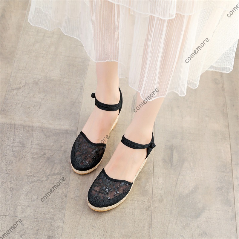 รองเท้าส้นเตารีดแบบสานตาข่ายสำ - Espadrille Wedge Shoes บทวิจารณ์และราคา