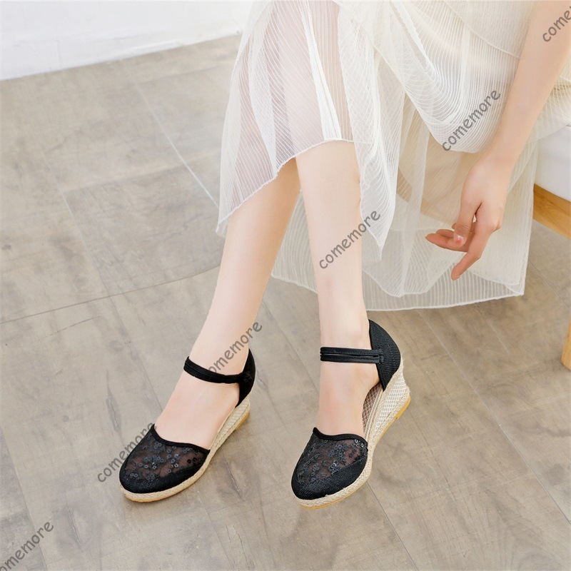 รองเท้าส้นเตารีดแบบสานตาข่ายสำ - Espadrille Wedge Shoes บทวิจารณ์และราคา