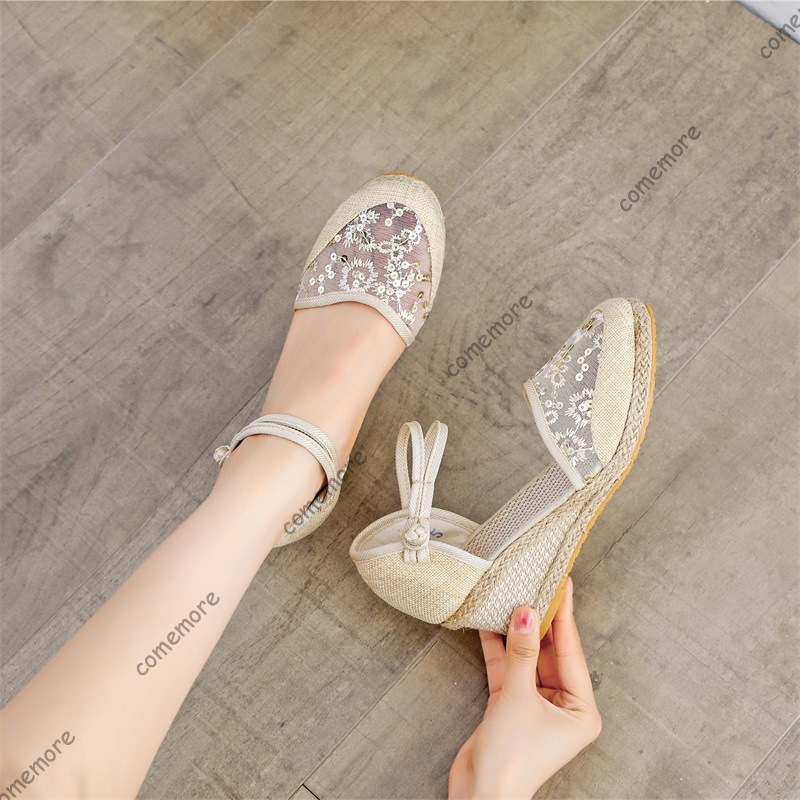 รองเท้าส้นเตารีดแบบสานตาข่ายสำ - Espadrille Wedge Shoes บทวิจารณ์และราคา