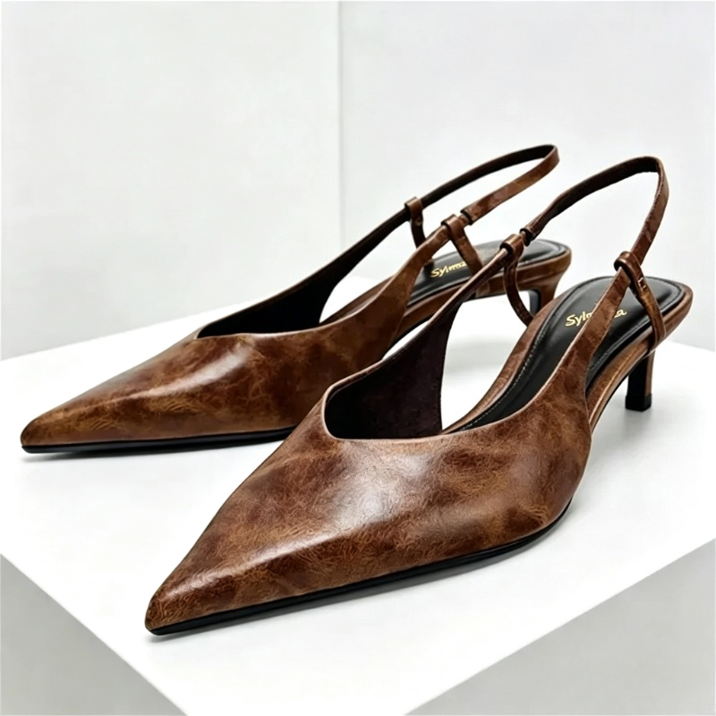 รองเท้าส้นสูงแบบมีสายรัดส้น ดี - Women Shoes Brown Colour บทวิจารณ์และราคา